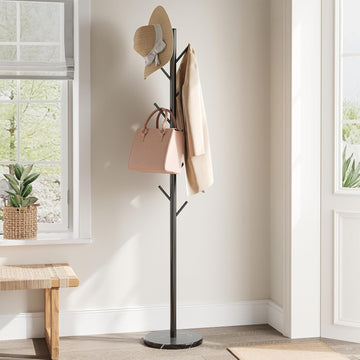Coat Rack Freestanding, Metal Coat Rack with Natural Marble Base | 10 Hooks, 3 Adjustable Heights, Heavy Duty Coat