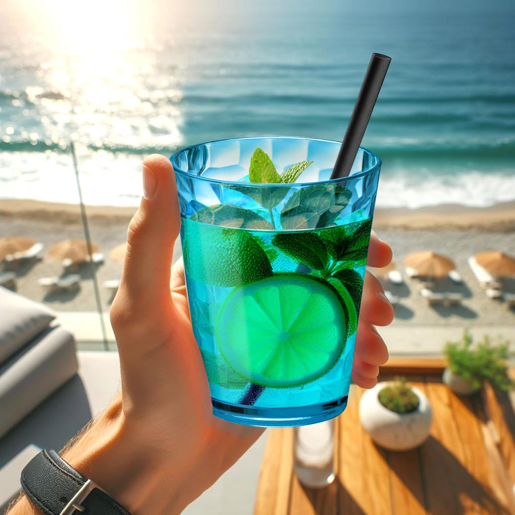 Iceberg - 16-Ounce Plastic Tumblers (Set of 8), Plastic Drinking Glasses, Mixed-Color Reusable Cups, Stackable