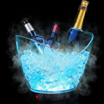 1 Pcs LED Ice Buckets 2L Clear Plastic Beer Buckets with LED Light RGB Colors Changing Cooler Container with Stand