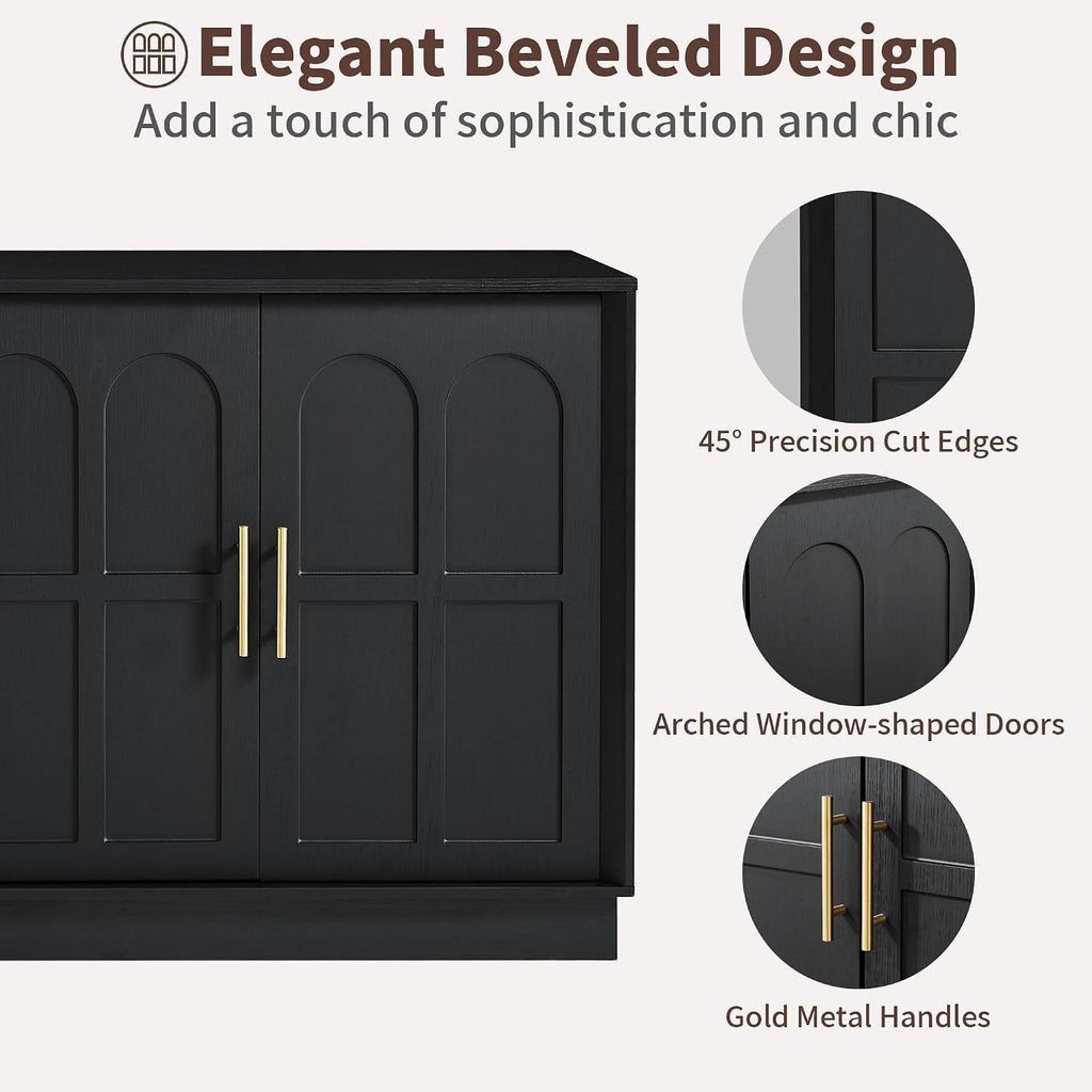 66.5" Sideboard Buffet Cabinet with Storage, Modern Credenza with Arched Doors, Large Wood Accent Cabinet Entryway