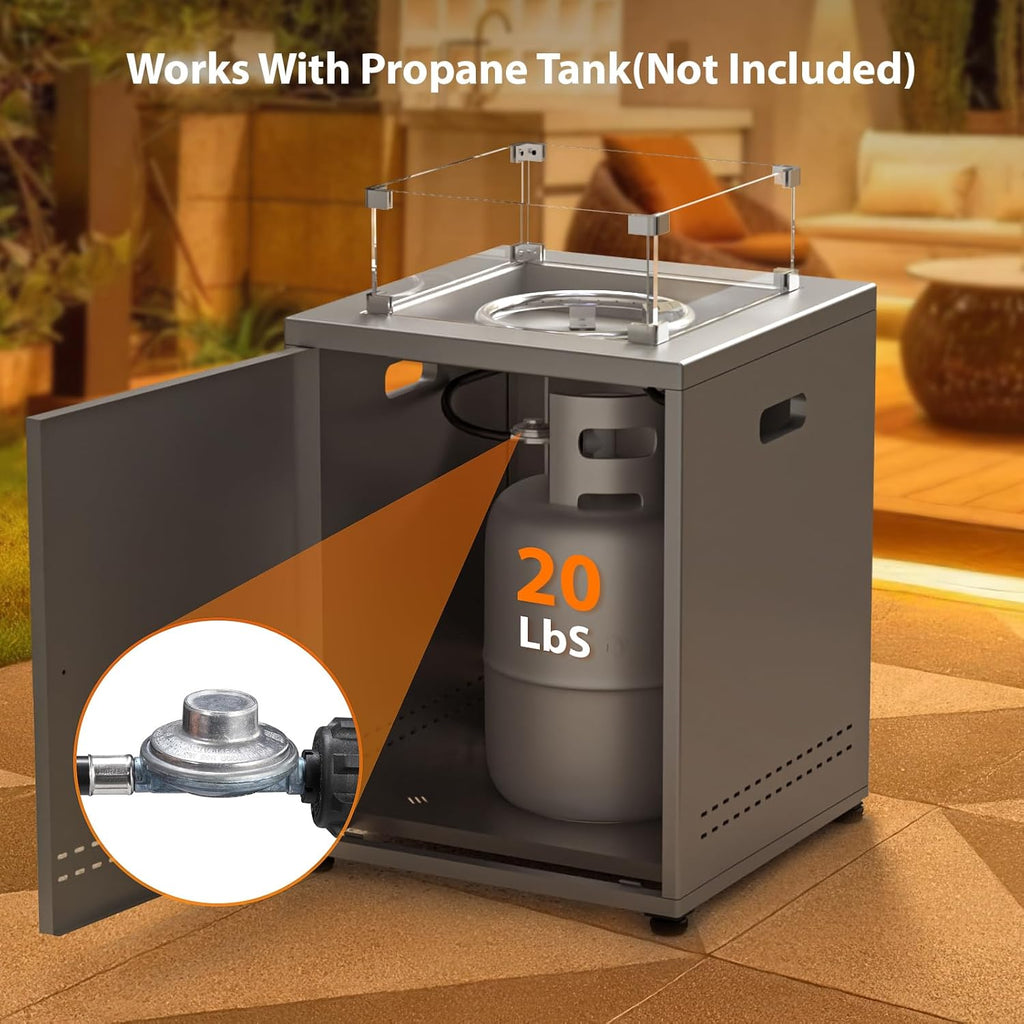 20" Square Smokeless Propane Fire Pit Table, 50,000 BTU Portable Outdoor Patio Heater with Lava Rocks
