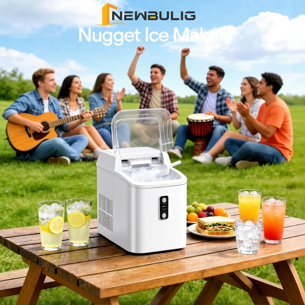 Nugget Ice Makers Countertop, Portable Nugget Ice Machine, Ready in 6 Mins, 24lbs in 24Hrs, Auto-Cleaning