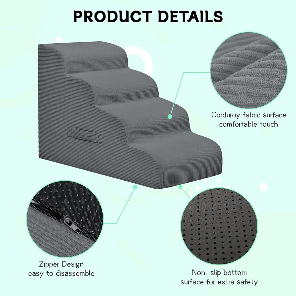 Dog Stairs for Small Dogs and Cats, 20" H 4 Steps Dog Ramp for High Beds, Couch, Sofa