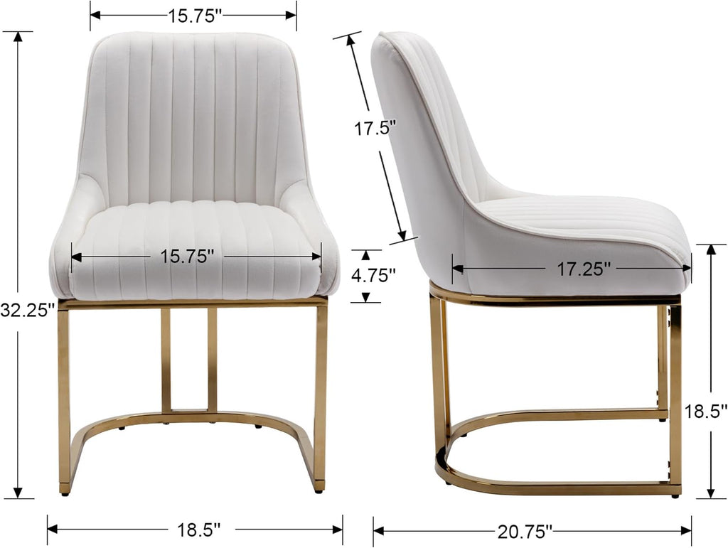 Velvet Upholstered Dining Chairs Set of 6 Modern Accent Dining Room Chairs with Gold Metal Base Comfy Padded Kitchen