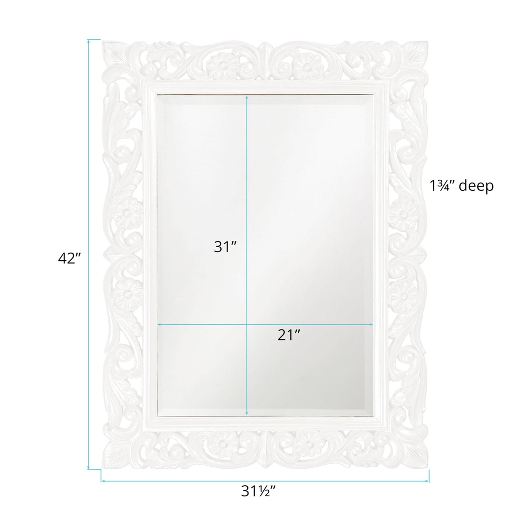 Chateau Rectangular Wall Mirror, Ornate Scroll Frame with Beveled Glass, Decorative Accent Mirror, Ready to Hang
