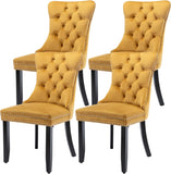Velvet Dining Chairs Set of 4, Tufted Upholstered Dining Chairs with Nailhead Back, Ring Pull and Solid Wood Legs, Gold