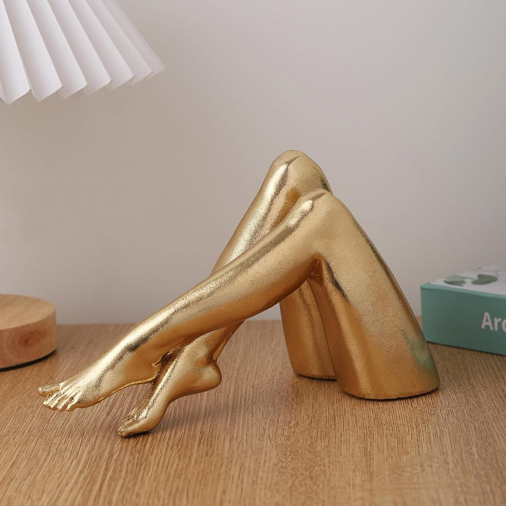 Golden Legs Sculpture Resin Statues Home Decor (Bowed Leg) | Gold Legs Shelf Decor Electroplated Resin Statues Office