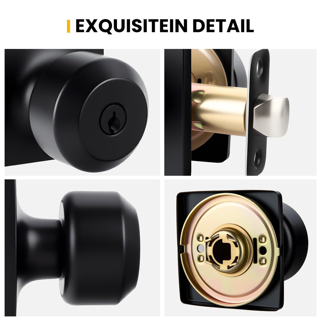 Matte Black Exterior Door Knob and Deadbolt Set, Keyed-Different Entry Locksets with Lock and Key 1 Pack Set