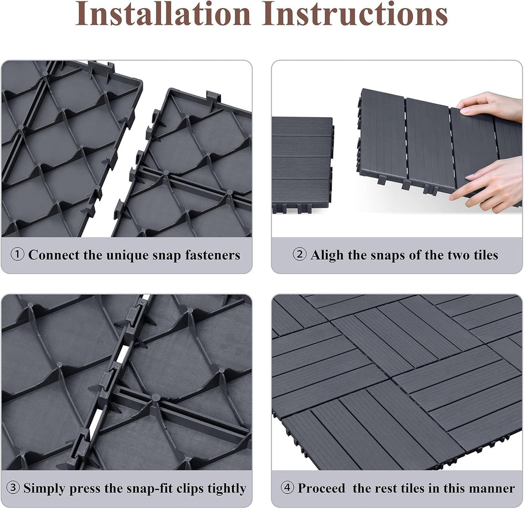 Plastic Interlocking Deck Tiles 9 PCS, All-Weather Outdoor Patio Flooring Tiles for Indoor, Balcony, Porch, Backyard