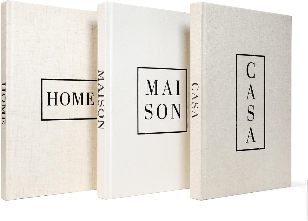 Linen Neutral Coffee Table Books Set of 3,Fashion Designer Hardcover Blank Book Stack, Modern Decorative Books Decor