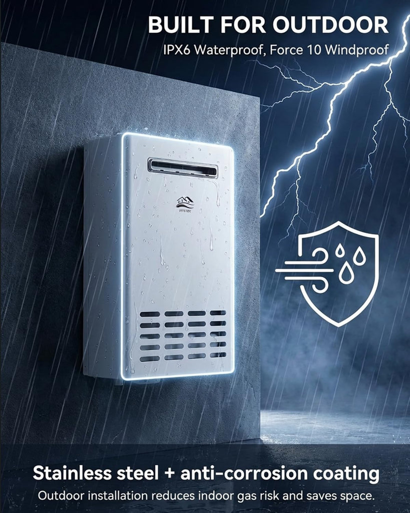 Propane Tankless Water Heater Outdoor, 5.2 GPM 130000 BTU On Demand Hot Water Heater with Remote Control