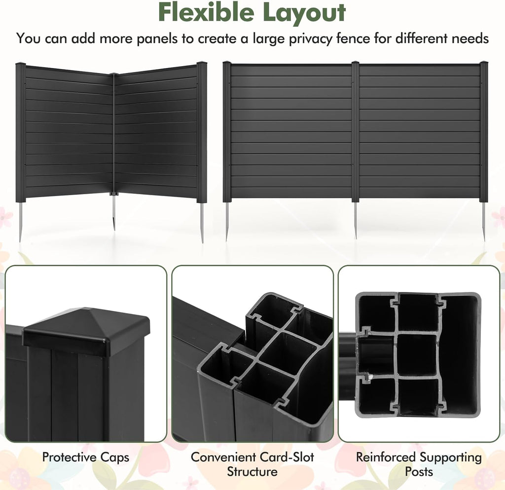2 Panels Outdoor Privacy Screen, 48''W x 48''H Air Conditioner Fence, Trash Can Enclosure with Stakes, PP Vinyl