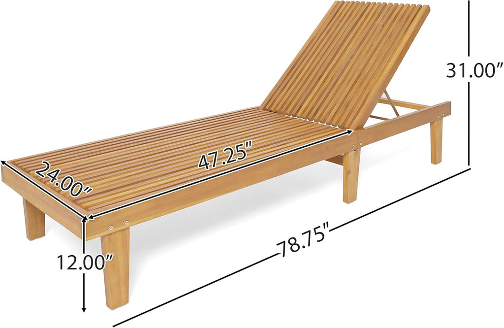 Nadine Set of 2 Outdoor Patio Wood Adjustable Chaise Lounges, Acacia Wood Poolside Sun Lounger Set