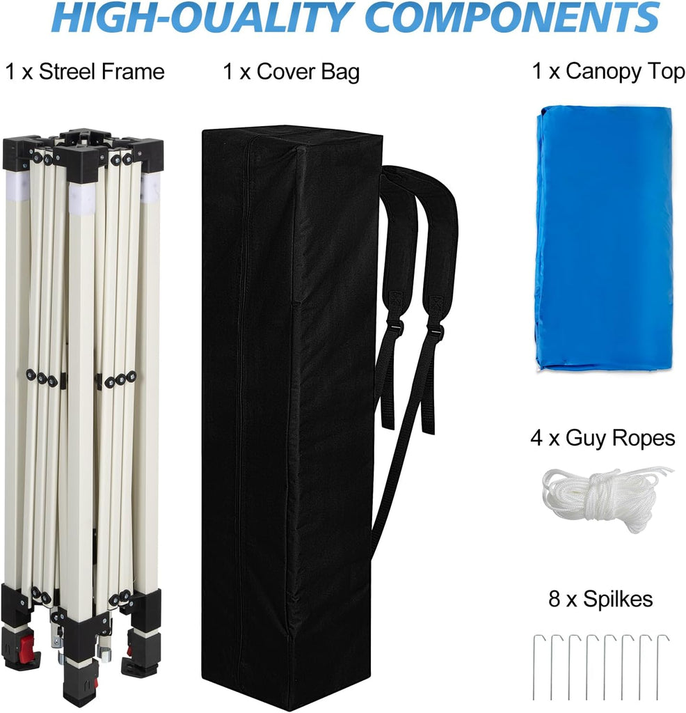 10x10 Slant Legs Pop Up Canopy Tent, 1-Button Push Setup Canopy Tent, Adjustable Height Instant Portable Shelter - Blue