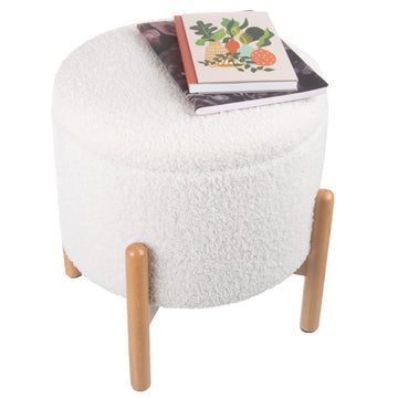 Round Sherpa Storage Ottoman Pouf with Removable Lid - Plush Couch Footrest & Hidden Organizer for Small Spaces, Dorm