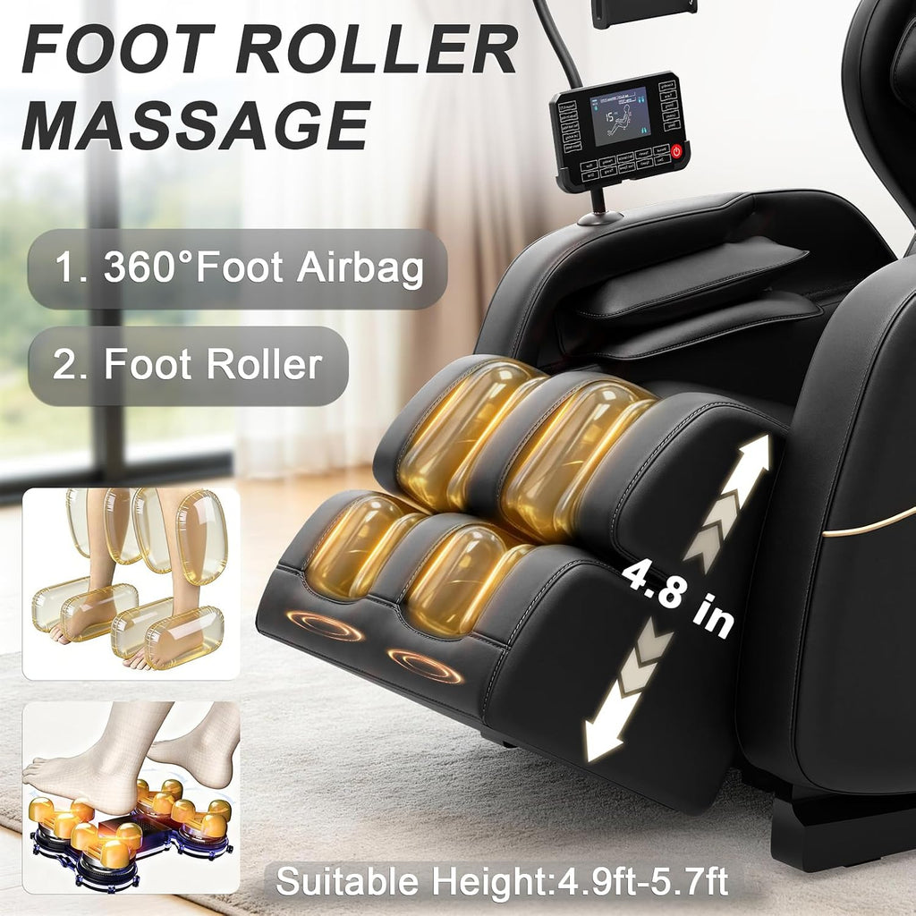 SL Track Massage Chair Full Body, Zero Gravity, Waist & Back Heat | 12 Fixed Rollers, 8 Airbag, 15 Programs, Foot