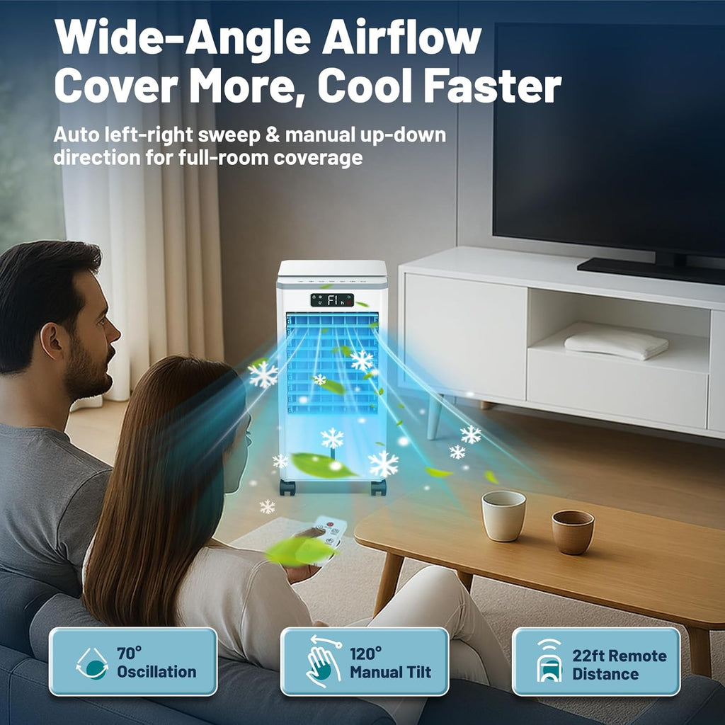 Portable Air Conditioners, 3-in-1 Evaporative Air Cooler with Remote, 2-Gal Water Tank, 4 Modes & 3 Speeds