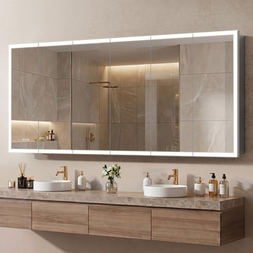 96"x40" LED Lighted Medicine Cabinet Mirror with Electrical Outlet & USB, Anti-Fog, 3 Color Temperature Stepless