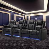 Home Theater Seating Top Grain Nappa Leather Recliner Chair Dual Power Movie Gaming Sofa Electric Headrest with Tray