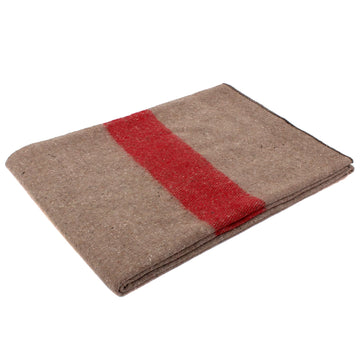 Swiss Style Wool Blanket, Tan with Red Stripe