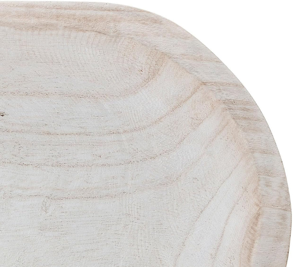 Hand-Carved Paulownia Wood Bowl with Whitewashed Finish