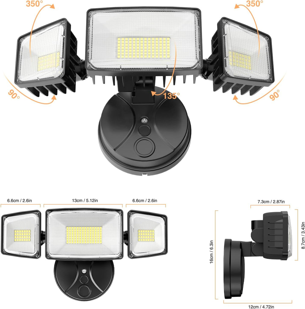 100W 11000LM Flood Lights Outdoor, Brightness Security LED Flood Lights with 3 Adjustable Heads, Switch Controlled