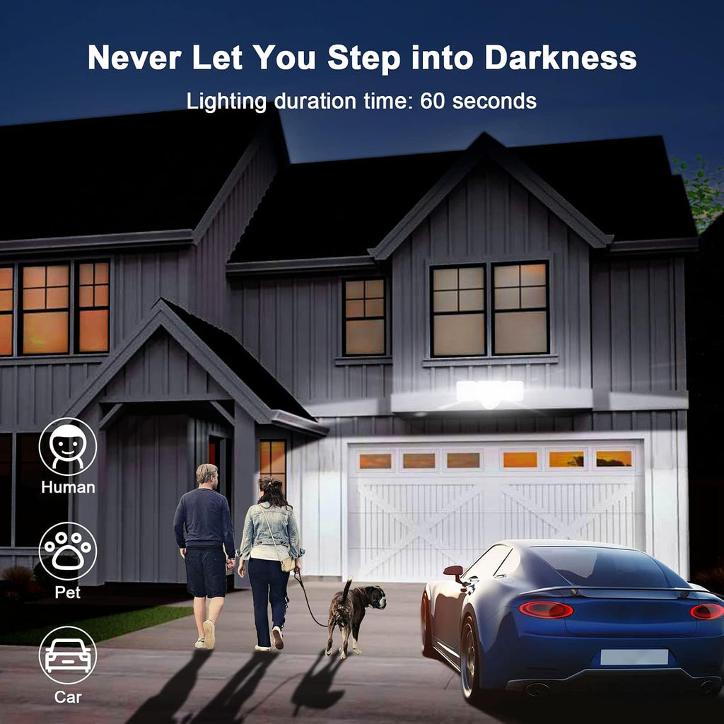 45W 3-Head Motion Sensor Flood Light, White, 1-Pack | Hardwired, Dusk to Dawn, 4500LM Anti-Glare Frosted Lens, IP65