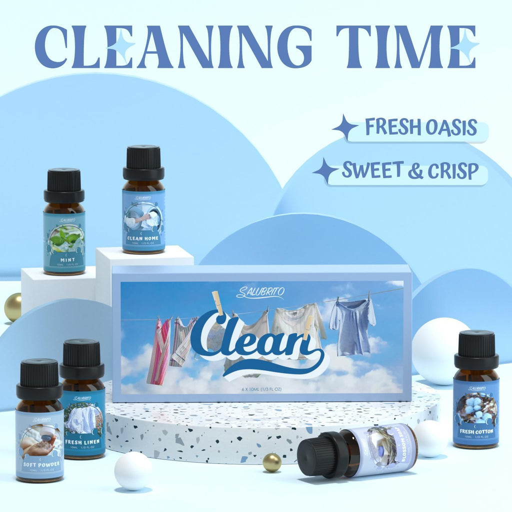 Clean Diffuser Oils Set, Premium Essential Oils Set for Diffuser, Candle, Soap Making, Fresh Cotton, Clean Home - Set of 2