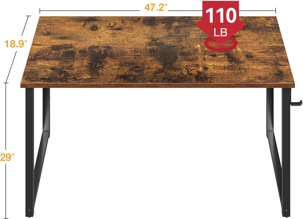 48 Inch Small Computer Desk, Study Writing Table for Small Spaces, Simple Modern Desk with Headphone Hooks, Rustic Brown