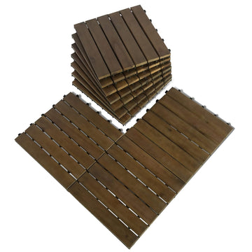 10 Pieces Patio Wood Deck Tiles 12 x 12 inches, Interlocking Flooring Oiled Finish for Outdoor, Balcony and Backyard
