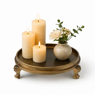 Vintage Brass Clawfoot Tray, Round Pedestal Candle Holder and Jewelry Dish
