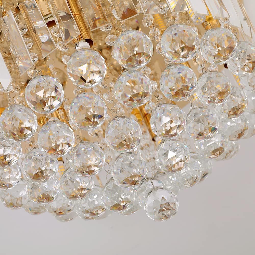 Mini Crystal Chandelier Ceiling Light,Flush Mount Modern Round K9 Crystal Raindrop Ceiling Lighting Fixture for