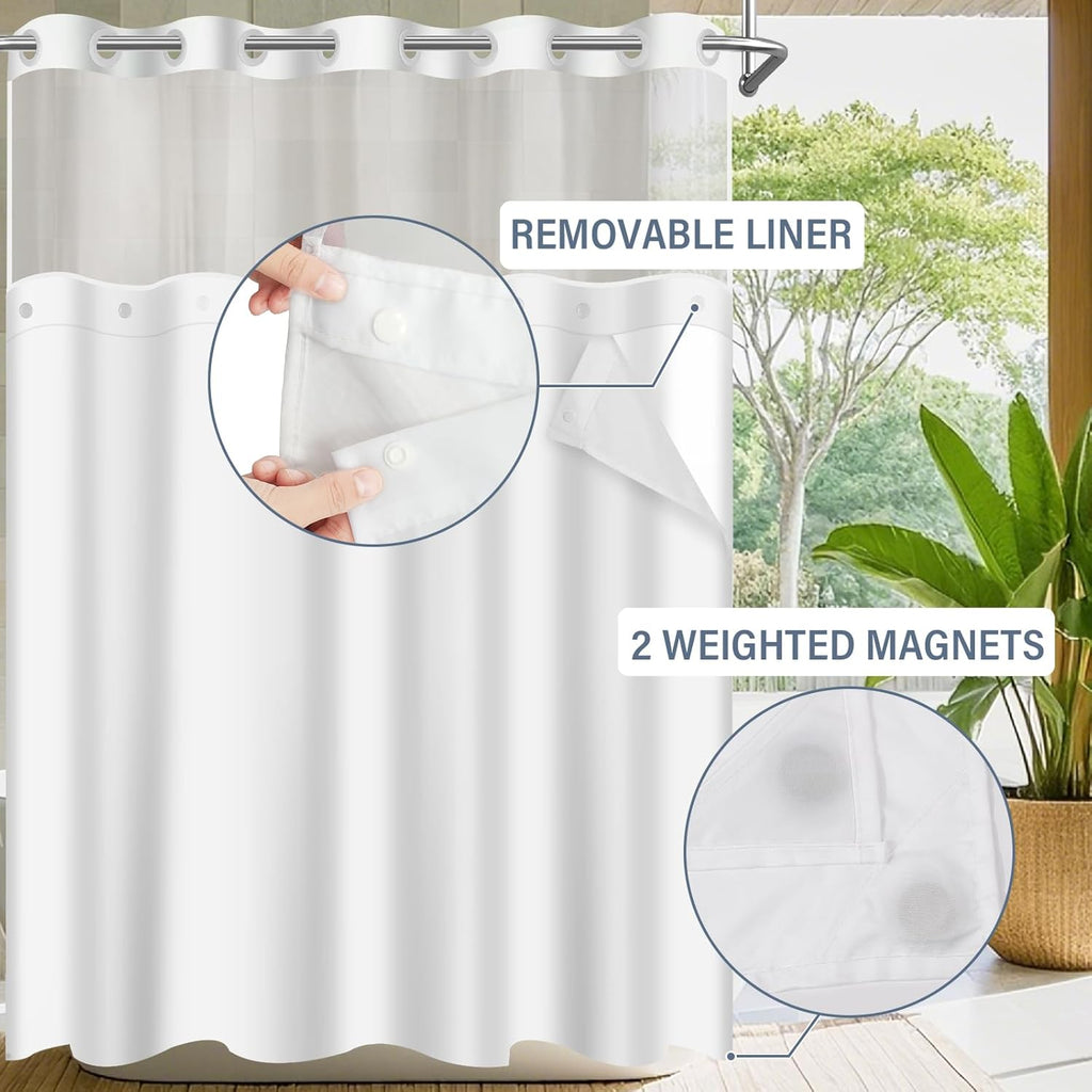 No Hook Shower Curtain with Snap in Liner Set, Blue, 71x74 | Waterproof Fabric , Modern Hotel Style Ombre Design