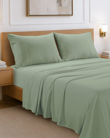 100% Cotton Cal King Flannel Sheet Set - Soft & Warm - Sage