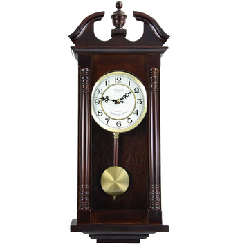 Classic Chiming Wall Clock with Swinging Pendulum in Cherry Oak Finish, 4.75" L x 11.75" W x 27.50" H