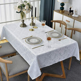 Rectangle Table Cloth - 60 x 102 Inch White Jacquard Tablecloths Damask Design Spillproof Wrinkle Re