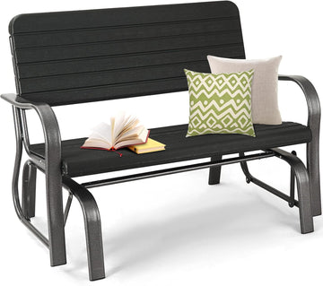 Outdoor Glider Bench, Porch Glider Loveseat Swing Bench with w/Steel Frame, 2-Seat Rocking Chair for Porch, Garden