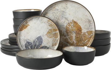 Chantilly Hill 16-Piece Porcelain Dinnerware Set, Round Plates & Bowls, Multicolor Leaf Design