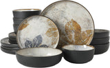 Chantilly Hill 16-Piece Porcelain Dinnerware Set, Round Plates & Bowls, Multicolor Leaf Design