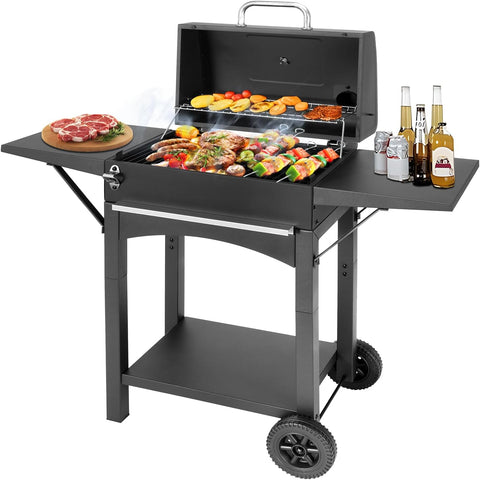 Charcoal BBQ Grill with 2 Side Tables, 343 Sq. In. Cooking Area, Smoker for Outdoor Backyard, Camping, Picnics, and Beach BBQs