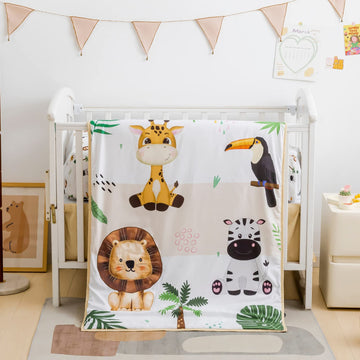 Safari Animal Crib Bedding Set for Baby Boys Girls, 3-Piece Baby Crib Bedding Set, Standard Size Crib Set Including