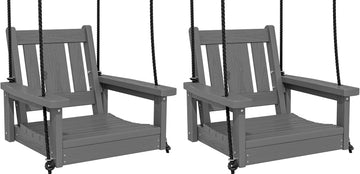 HDPE Single Porch Swing Set of 2, Heavy Duty Single Person Swing Chair with 2 Polypropylene Hanging Ropes, Adirondack