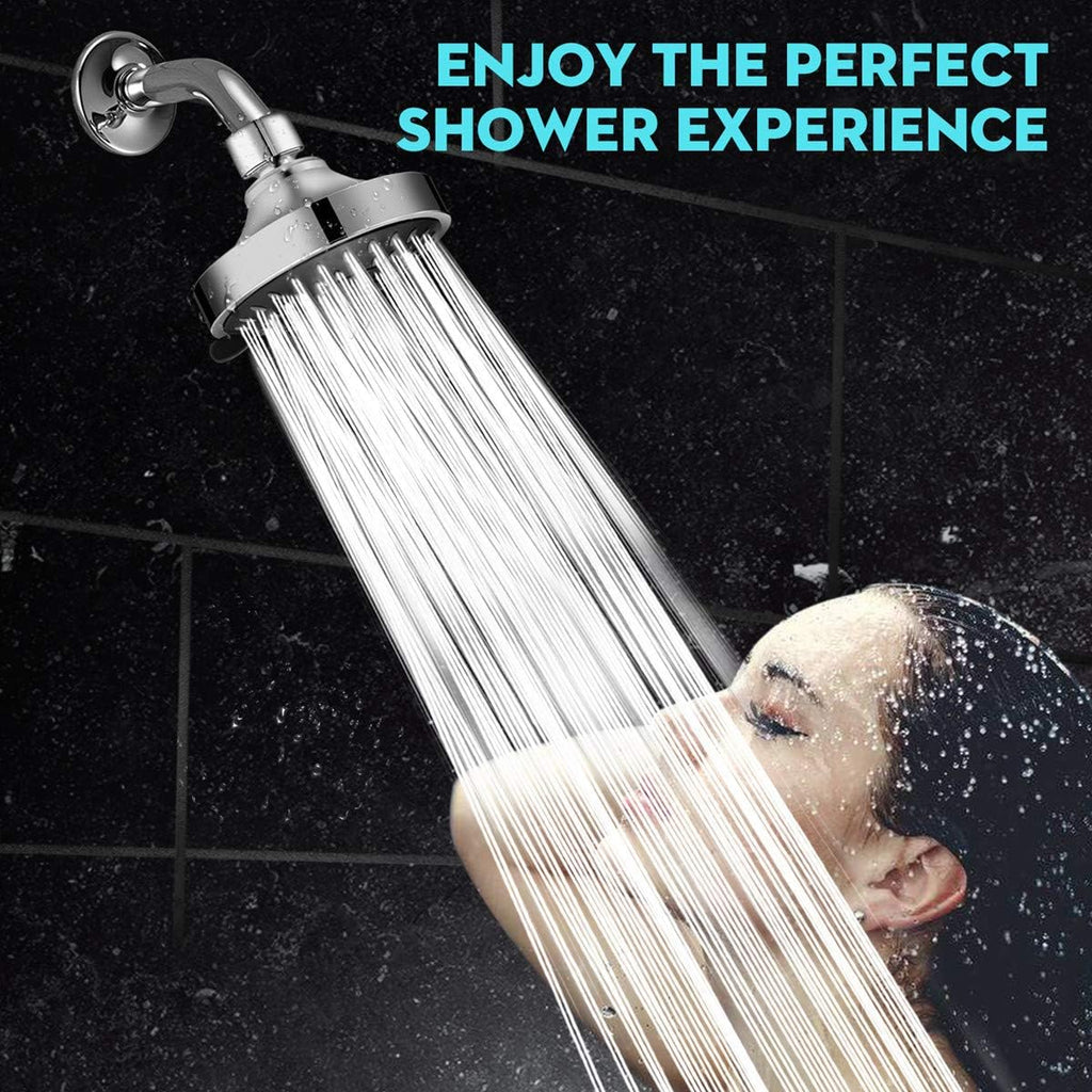 High Pressure Shower Head 5 Settings Fixed Showerhead 4 Inch High Flow Bathroom Showerhead with Adjustable Brass Ball