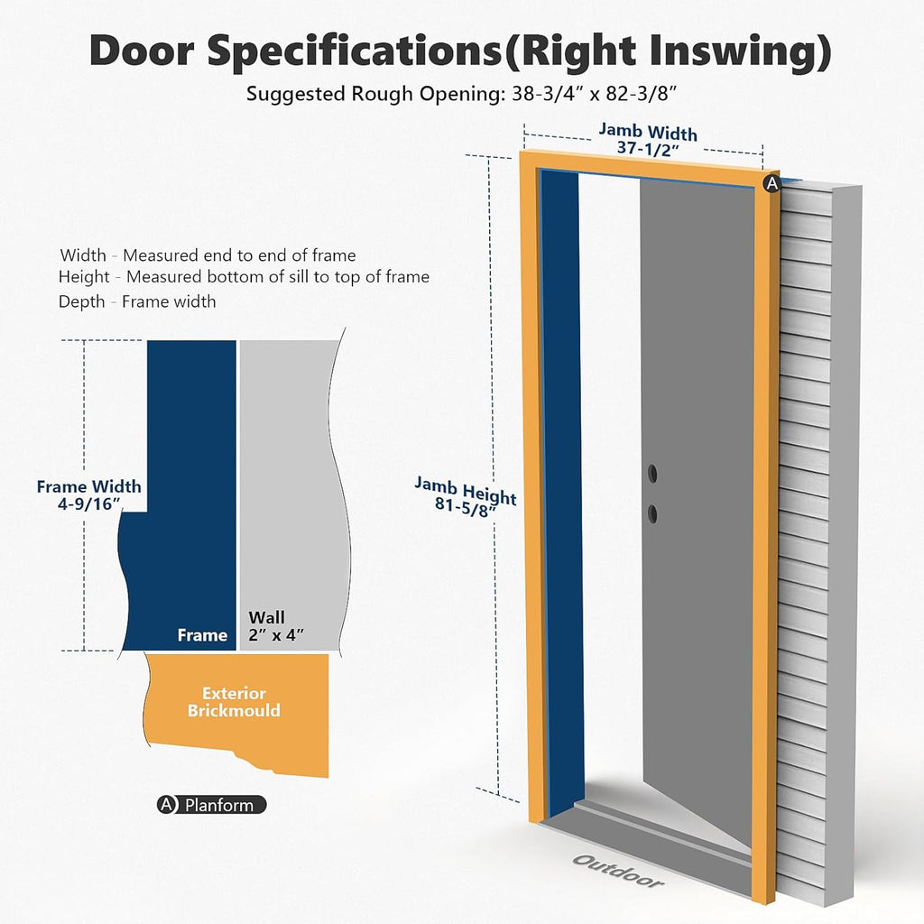 36 x 80 Fiberglass Entry Door with Brickmould, Frosted Glass, Black Finished Knock-Down Fiberglass Door - Contemporary