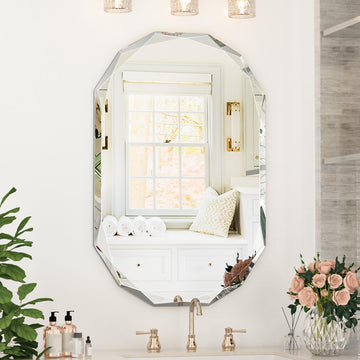 Bathroom Mirror, 24"x 36" Wall Mirror, Frameless Bathroom Mirror with Beveled Edge, Oval Shape