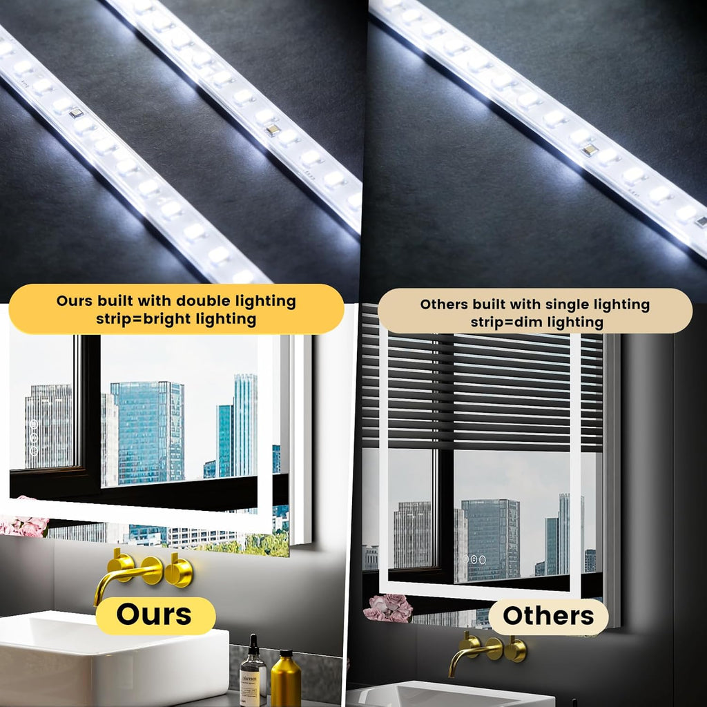24X32 LED Bathroom Mirror with Lights, Anti-Fog, Dimmable, Backlit + Front Lit, Lighted Bathroom Vanity Mirror for Wall, Memory Function, Tempered Glass, Shatter-Proof, ETL Listed