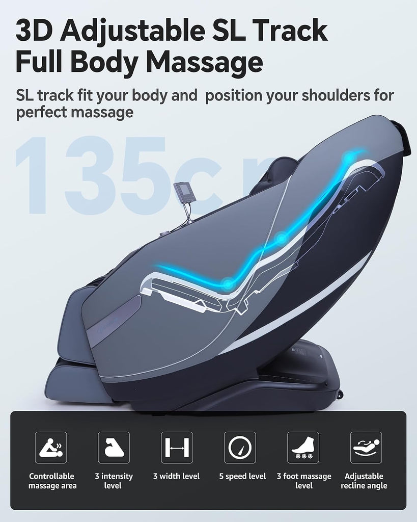 Massage Chair Full Body Zero Gravity, 3D ‌SL-Track Shiatsu Massage with Unique Rocking Sleep Mode, Upgraded Calf &