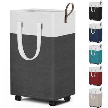75L Rolling Laundry Basket with 4 Wheels Collapsible Gray
