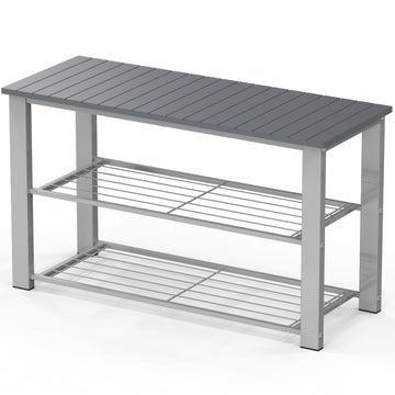 Wooden Top Shoe Rack Bench, Grey