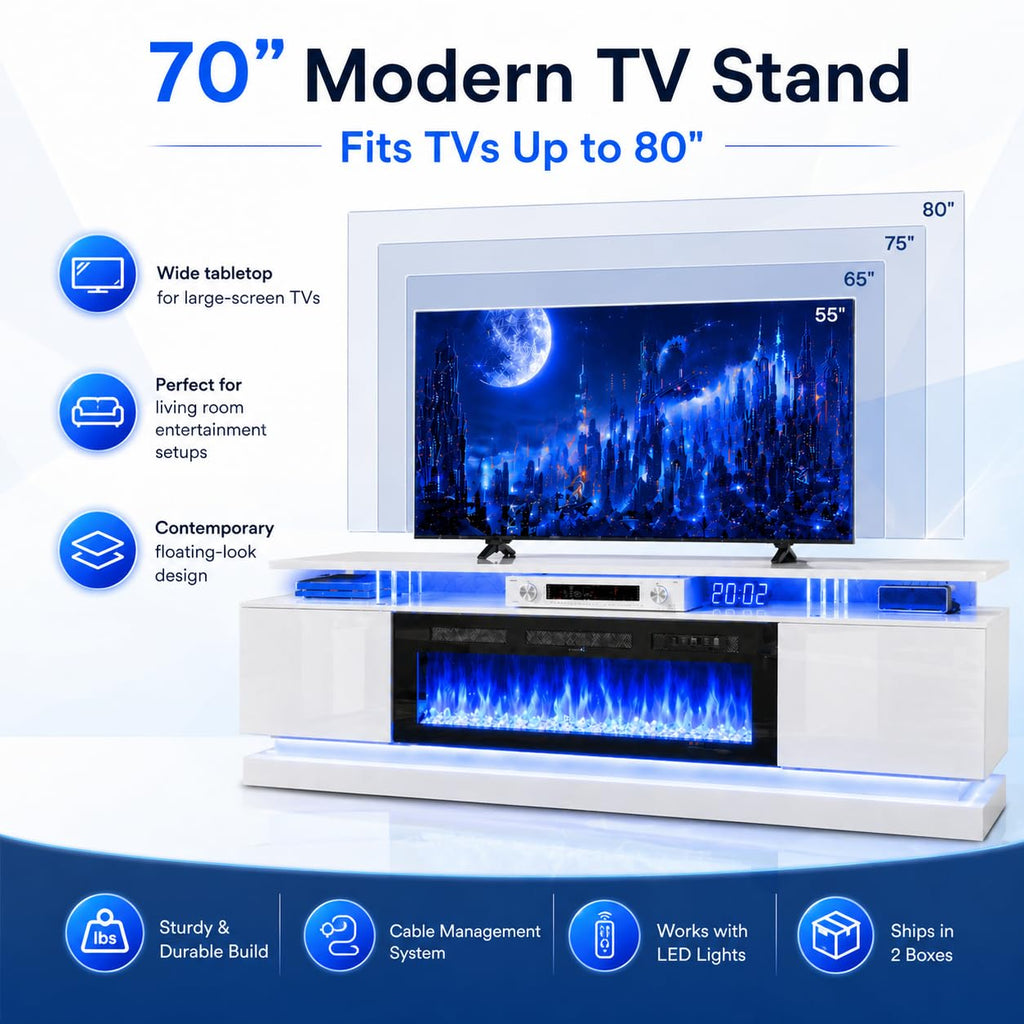 70" for TVs up to 80", White & Black